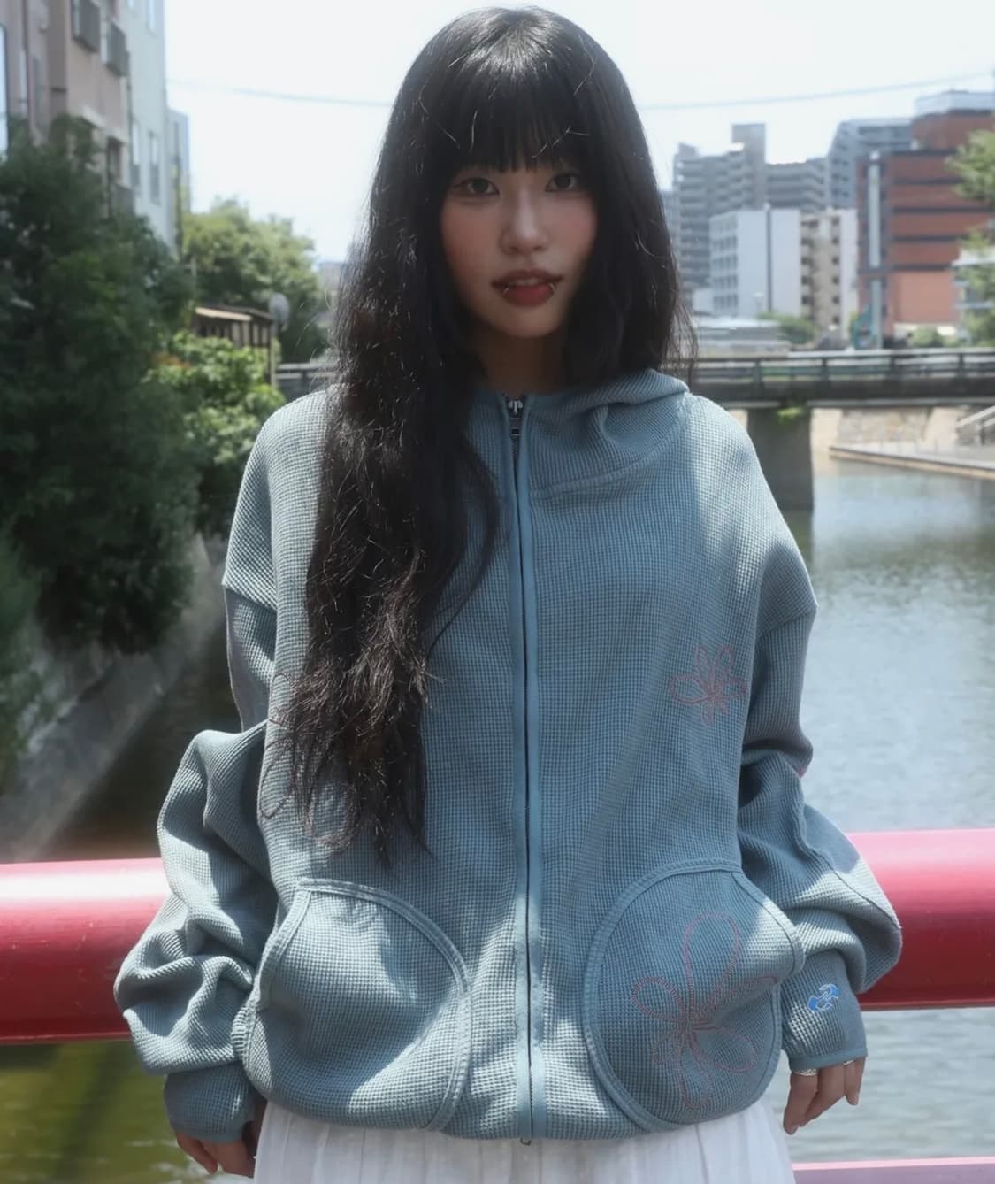 [글랙 × 지꾸]GZHD001 헤이즈 와플 집업 후드 (GREEN) 상품이미지1