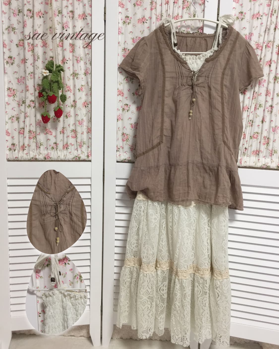 빈티지 모리걸 브라운 반팔 블라우스 상품이미지1