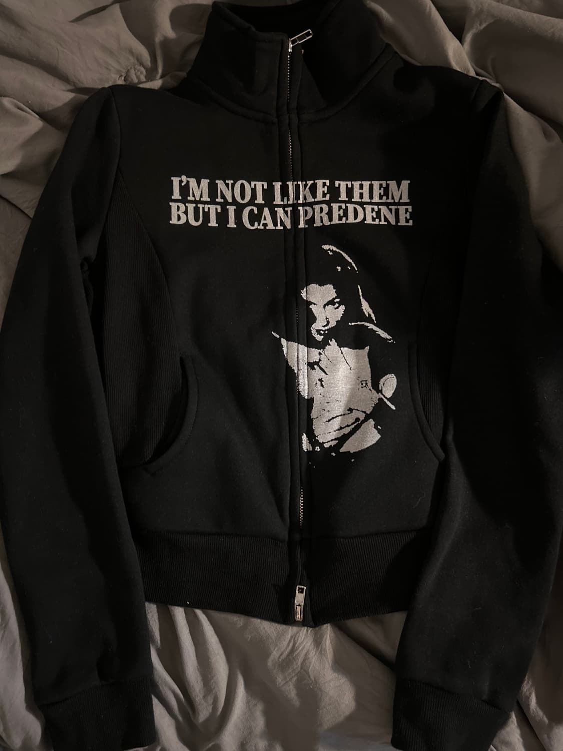 빈티지 블랙 투웨이 프린팅 기모 집업 상품이미지1