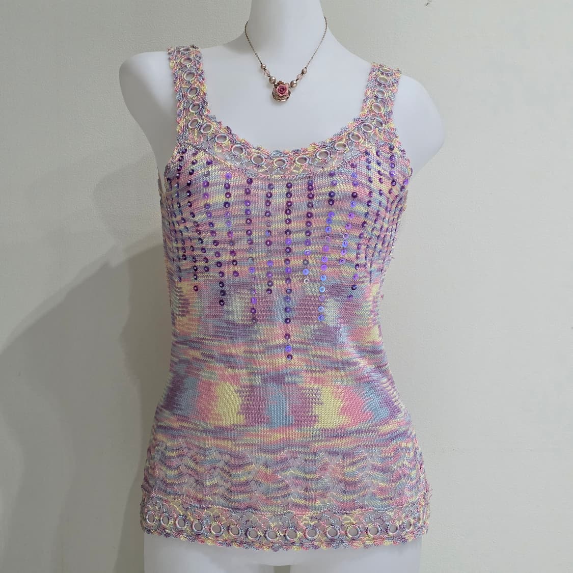 일본빈티지)페어리 레인보우 로맨틱 파스텔모리걸 갸루스팽클 니트슬리브리스 상품이미지2