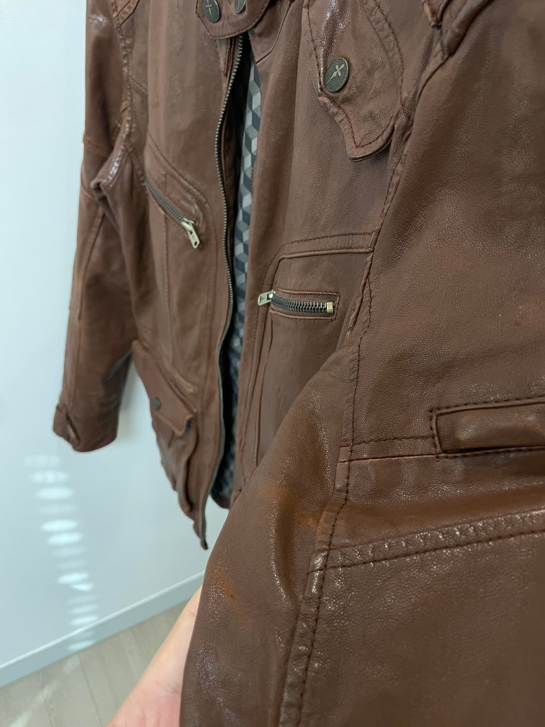 (L) 톰보이 진스 브라운 빈티지 양가죽 자켓 상품이미지5