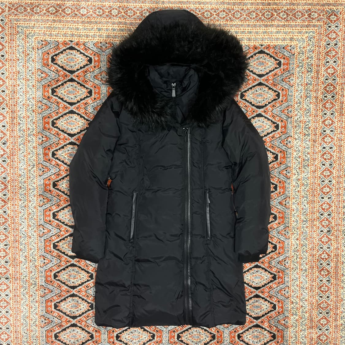 DKNY 블랙 더블지퍼 덕다운 롱패딩 여성XS 상품이미지1