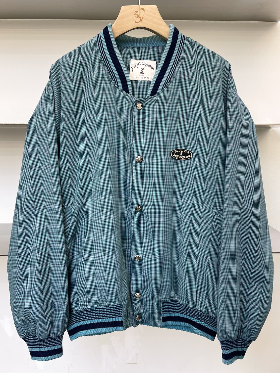 입생로랑 90s YSL 로고 체크 블루종 상품이미지3