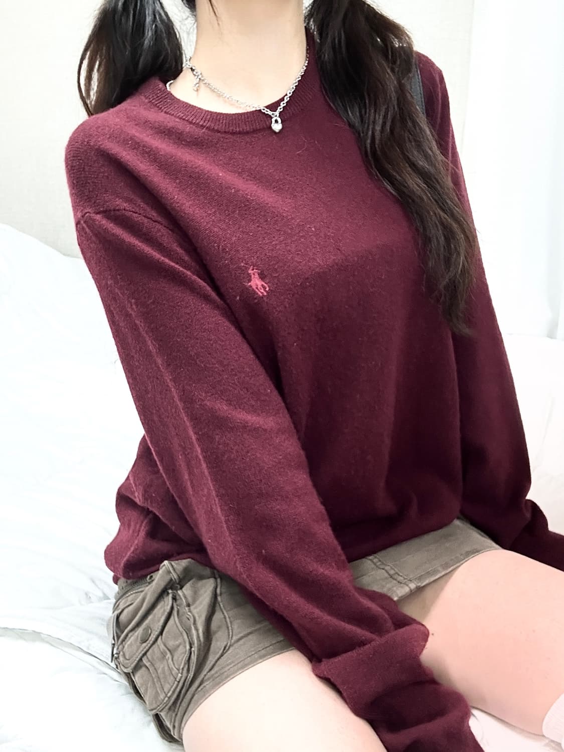 폴로 버건디 메리노울 라운드니트 상품이미지3