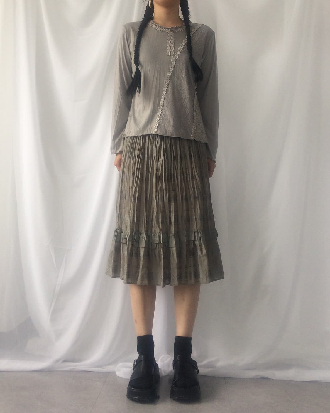 Lace layer trimming high neck sleeve 상품이미지5