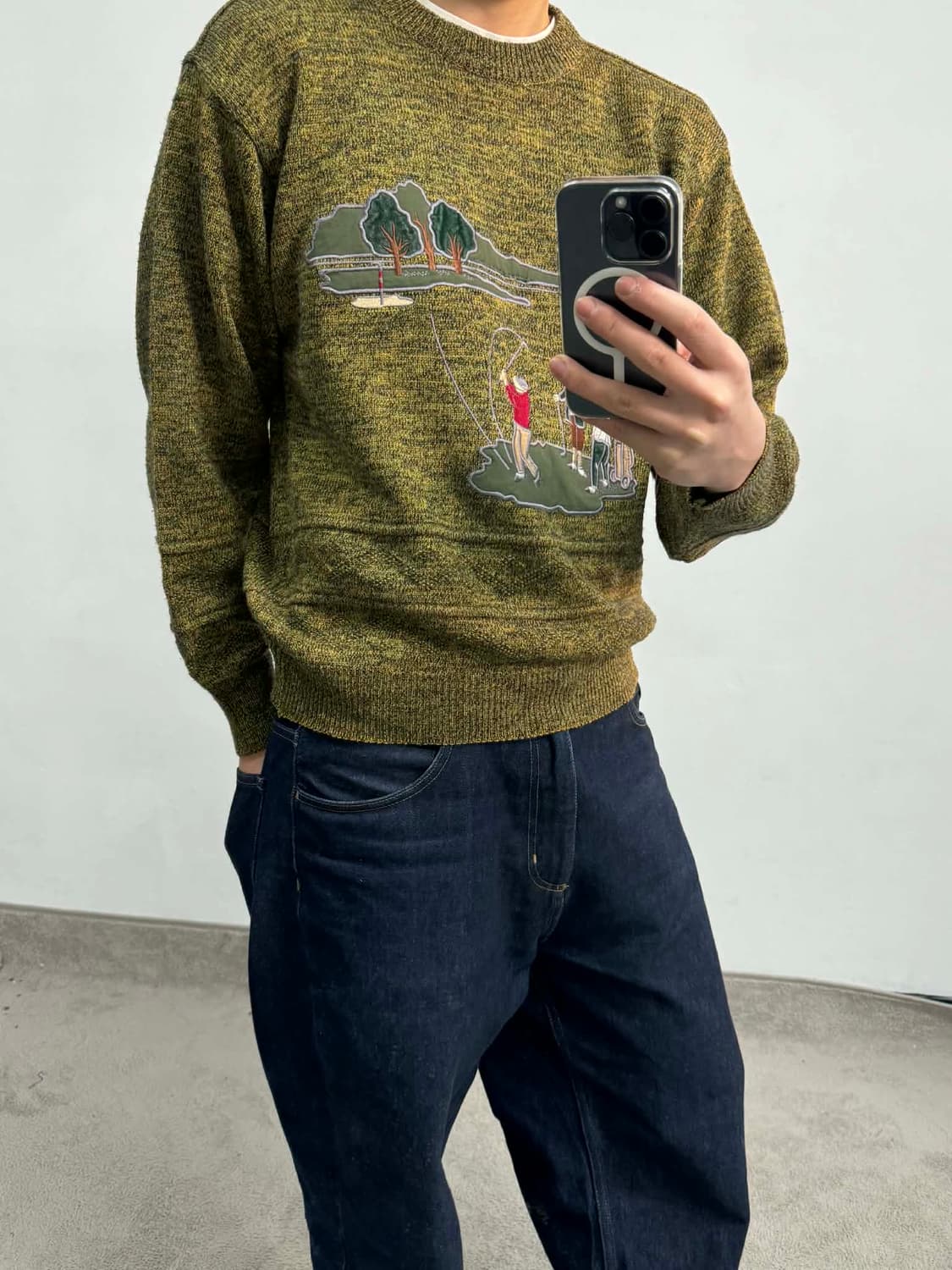 [L] 90s 빈티지 골프 자수 울 니트 스웨터 상품이미지3