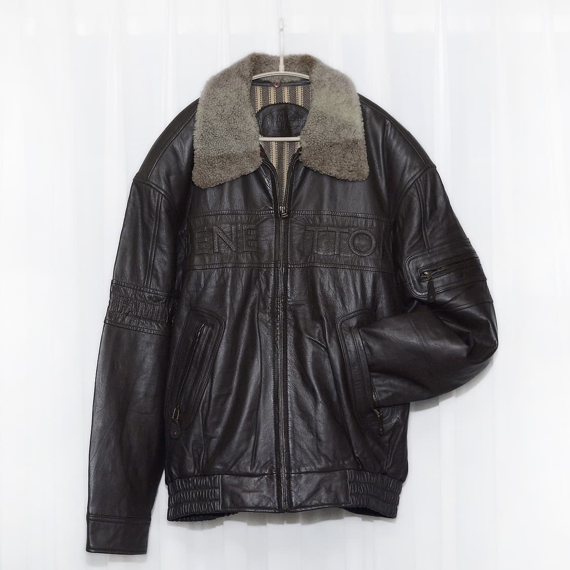 베네통 이태리 블루패밀리 레더 봄버 가죽 항공 자켓 (105+) 상품이미지1