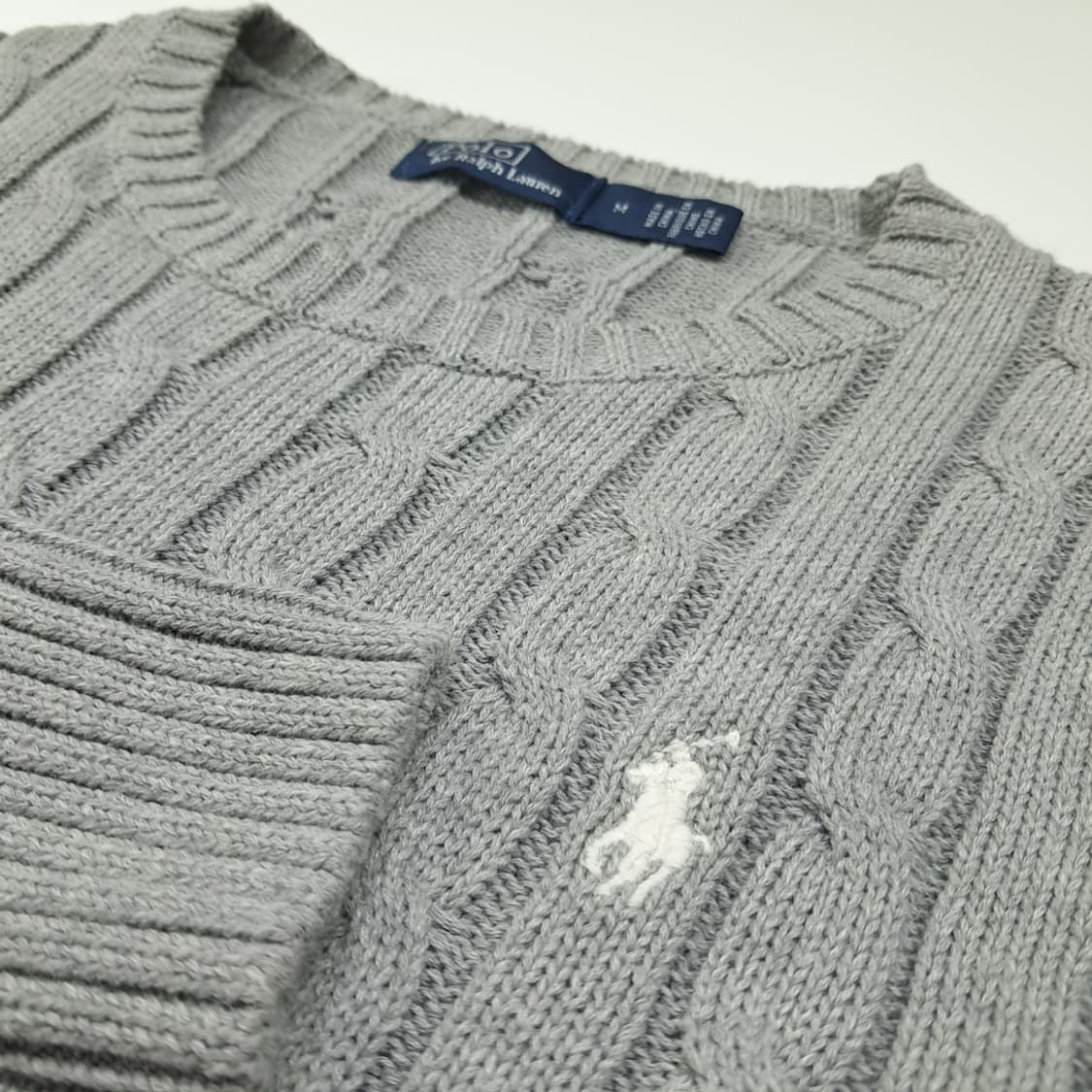 CL827 M 폴로 코튼 케이블 크루넥 그레이 니트 스웨터 상품이미지4