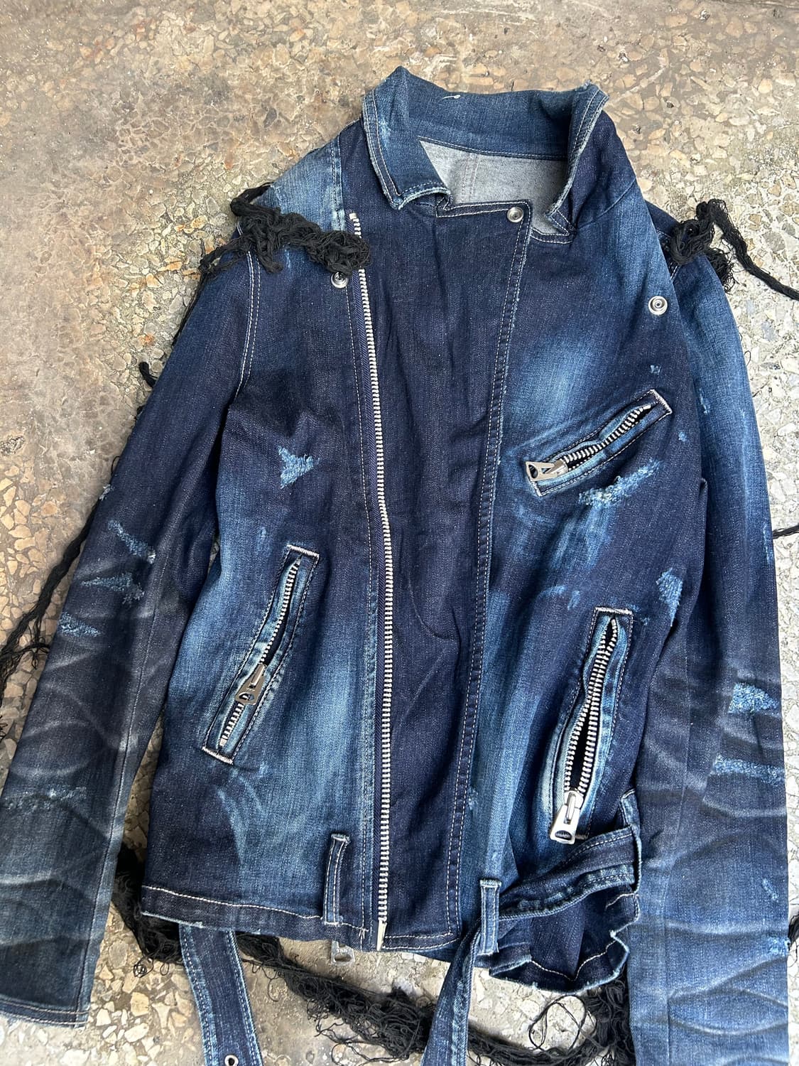 2000s fuga 락시크 데미지 워싱 데님 라이더자켓 상품이미지5
