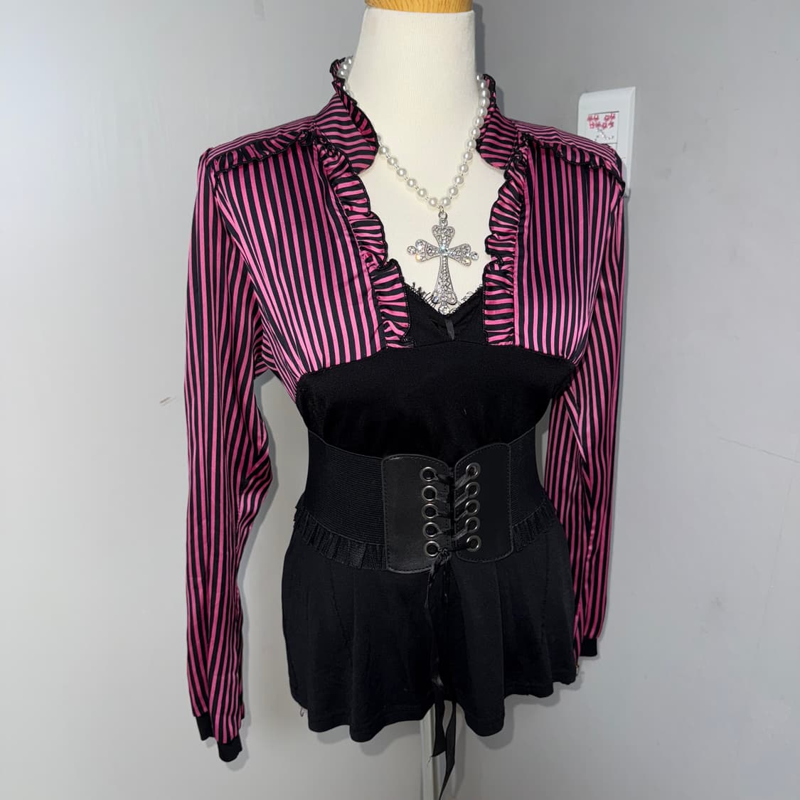 갸루 펑크 스트라이프 블라우스  상품이미지1