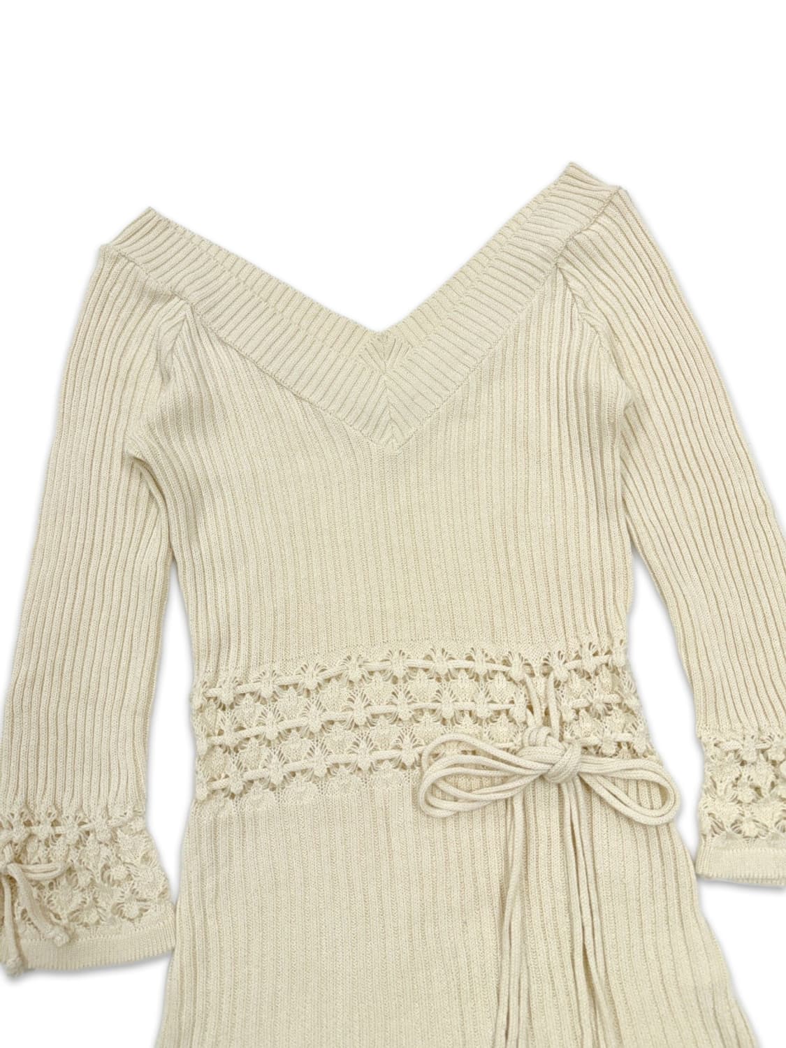 빈티지 아이보리 레이어드 리본 긴팔 니트 상품이미지3