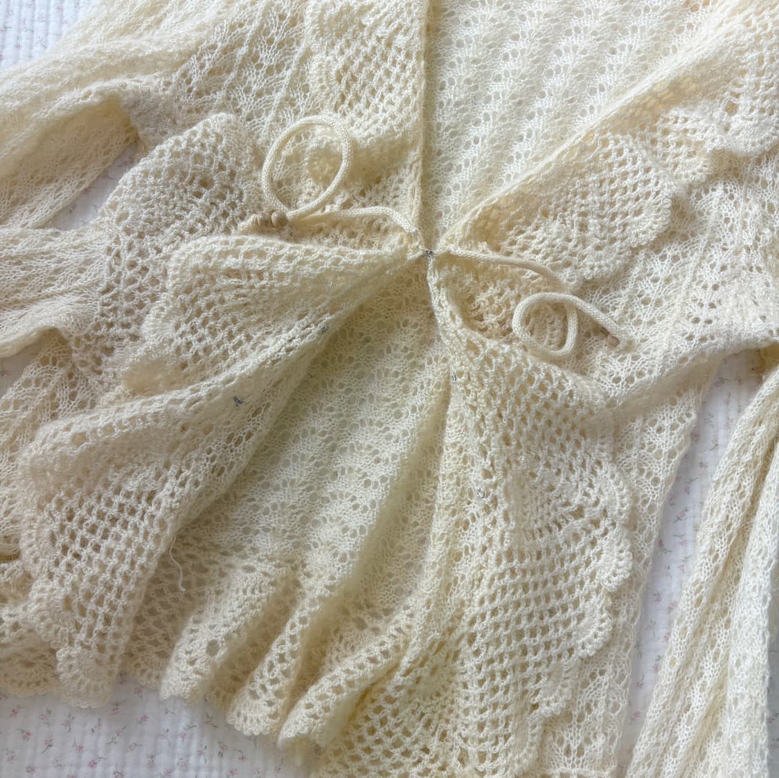 JPN/ 아이보리 레이스 뜨개 가디건 페미닌가디건 페어리가디건 러플가디건 상품이미지6