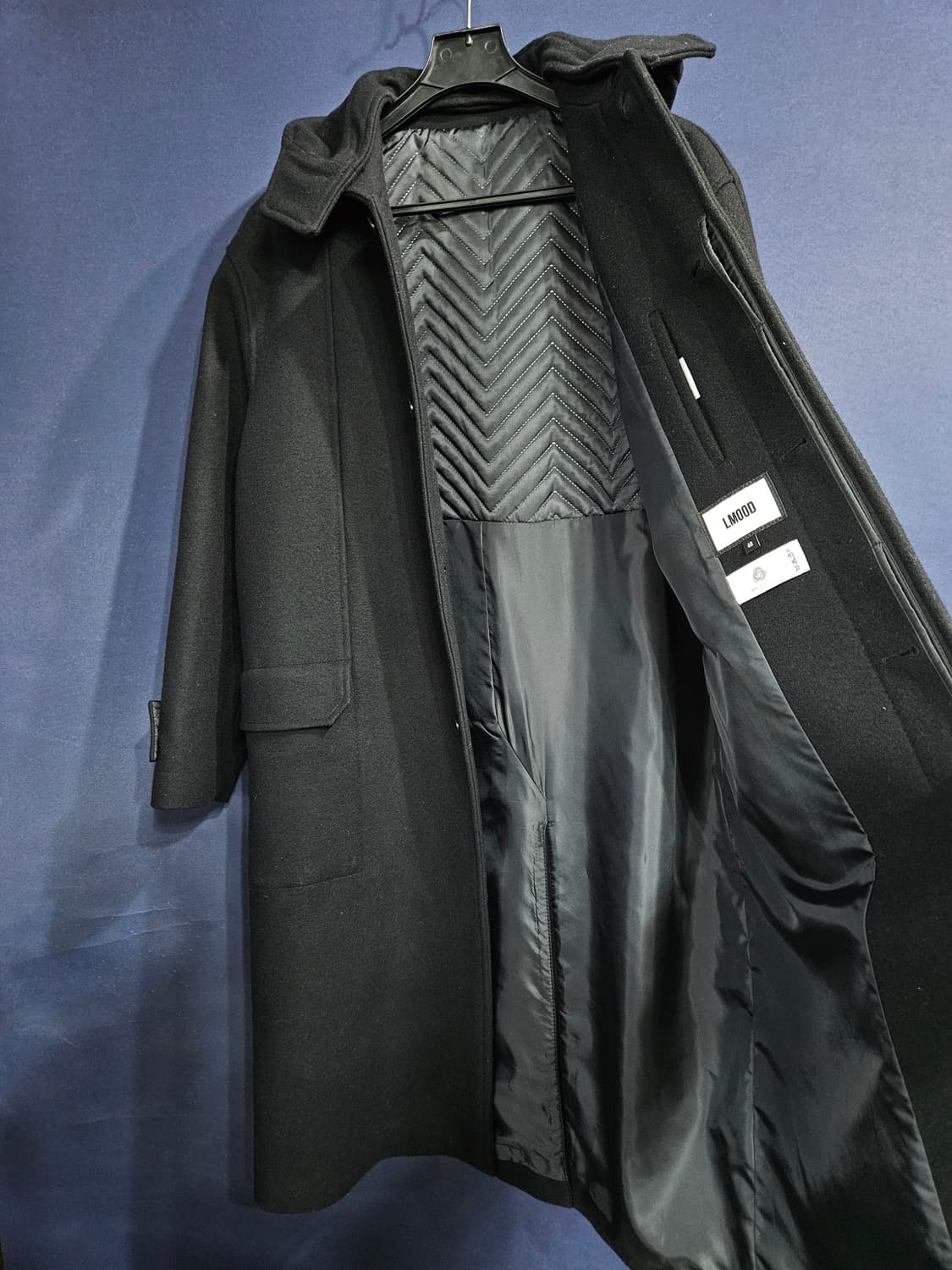 엘무드 블랙 남성 세미오버핏 100 후드 롱코트  상품이미지8