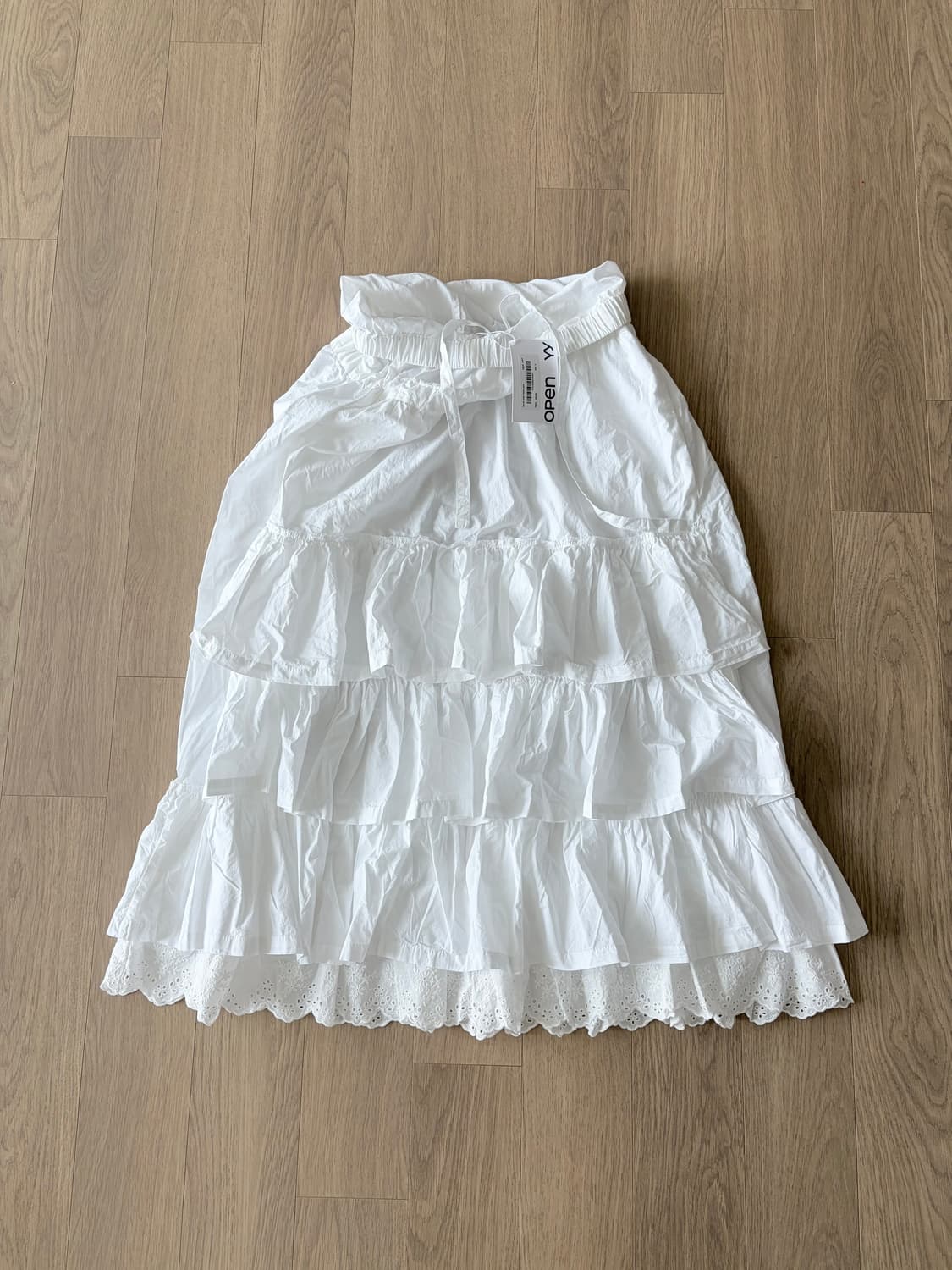 오픈와이와이 rolled waist 티어드 스커트 화이트 상품이미지4