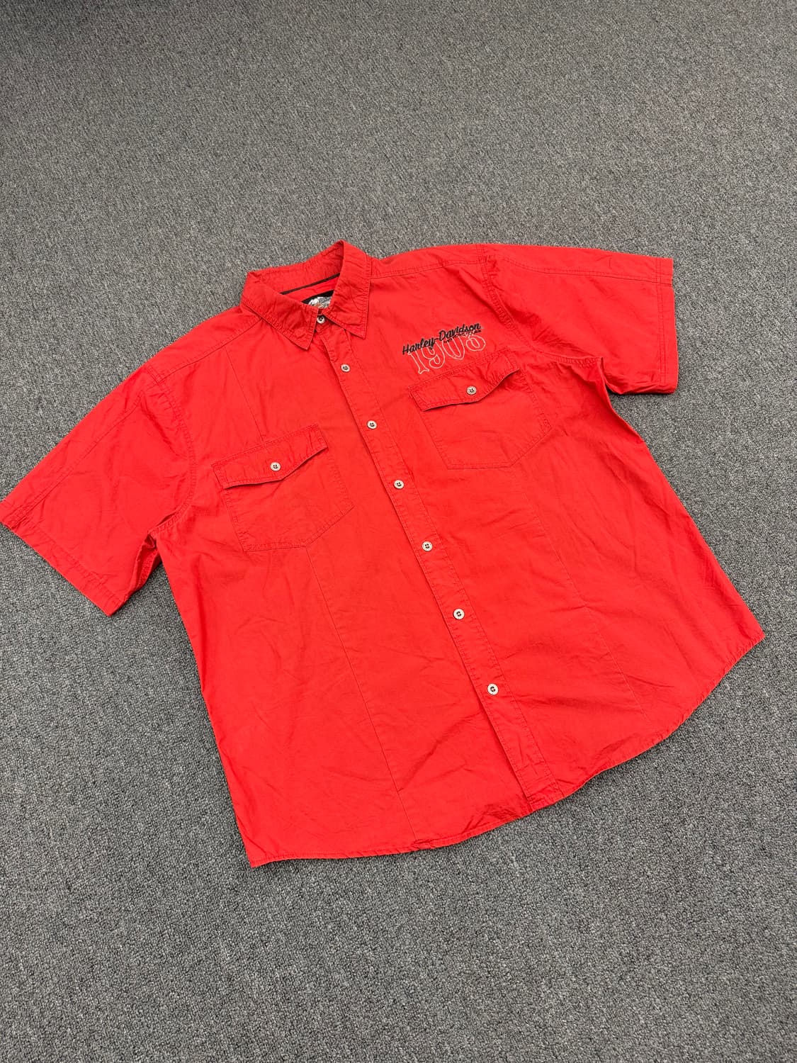 XL)할리데이비슨 빈티지 불꽃자수 로고 프린팅 반팔 셔츠 상품이미지2