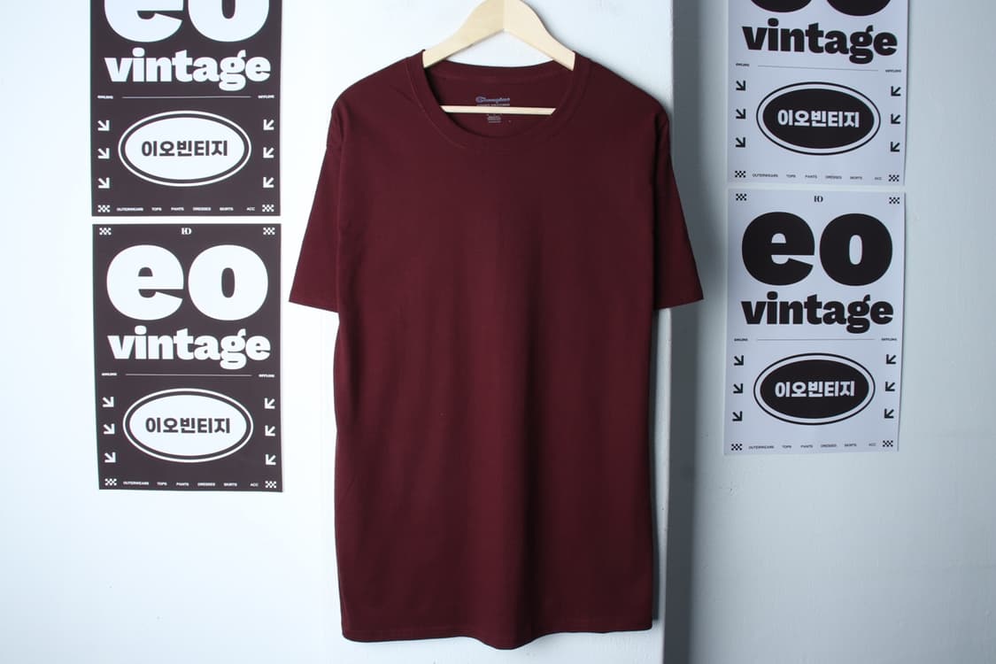 (L-XL) 챔피온 반팔 티셔츠 버건디 무지 올드스쿨-H32875 상품이미지2