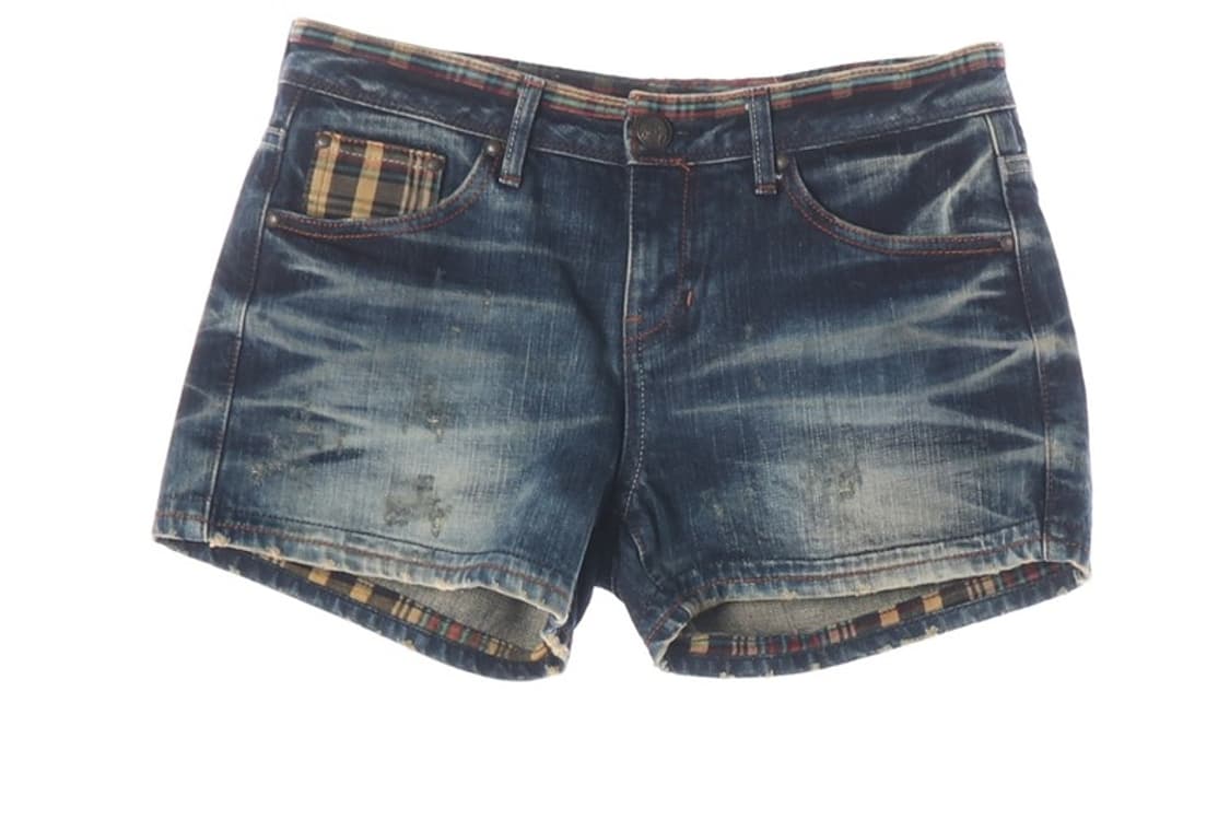 에비수 빈티지 체크 배색 데님 쇼츠 28 상품이미지4