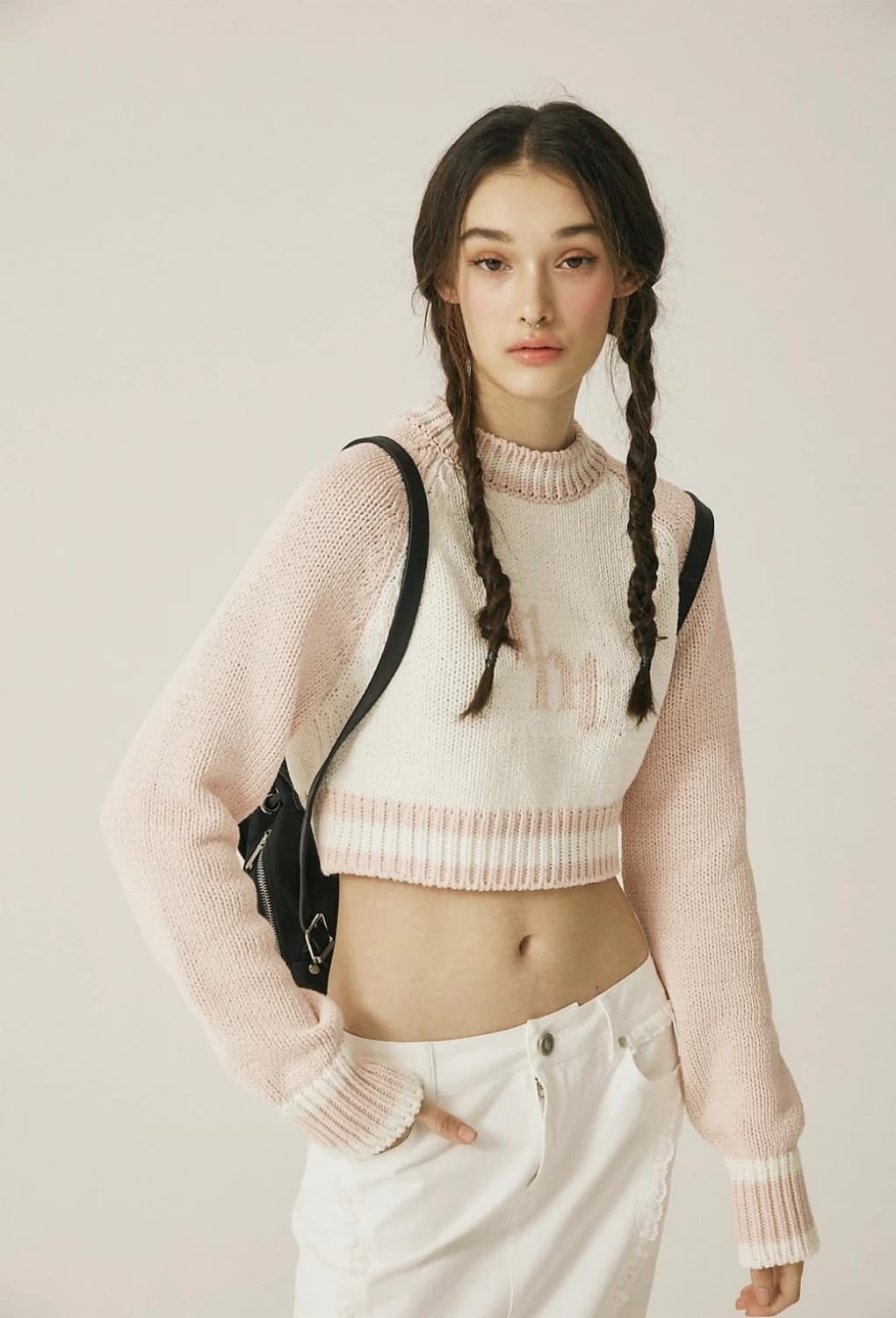 F) 쓰리타임즈 자카드 스웻셔츠 미니 핑크 상품이미지1