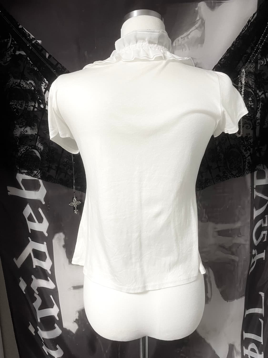 Gothic blouse 러플프릴 엔젤 슬림반팔블라우스 공겜여주빈티지딱붙 상품이미지5