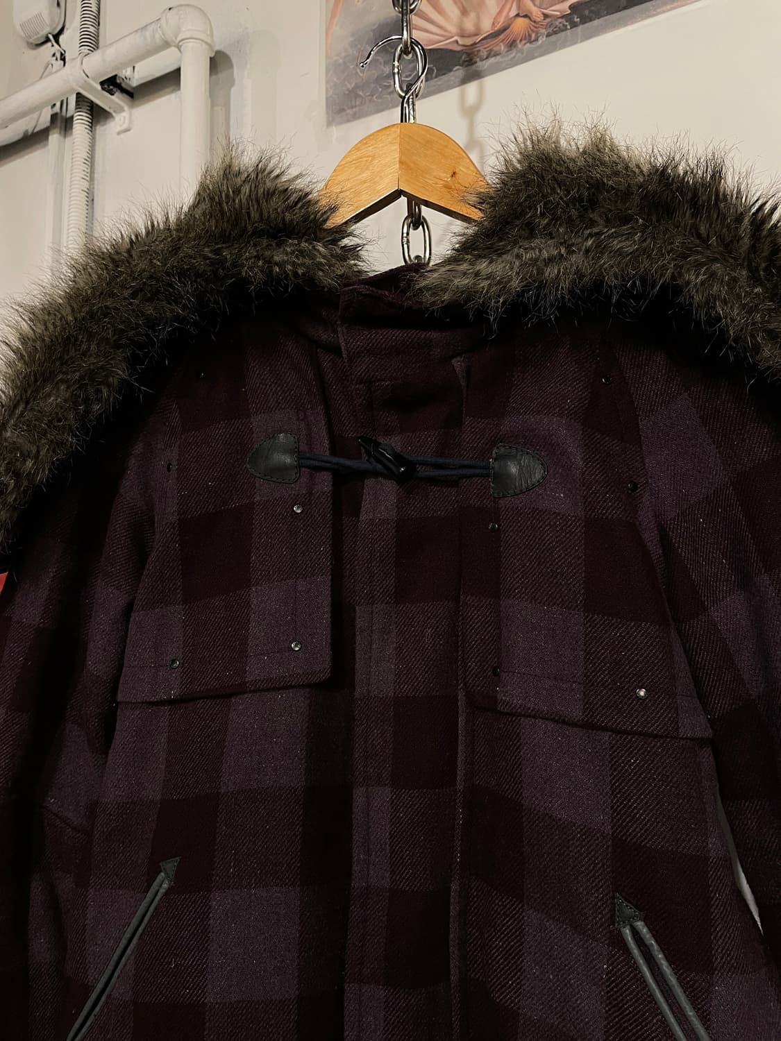 diesel 디젤 지퍼 후드 체크패턴 딥 퍼플 코트 상품이미지4