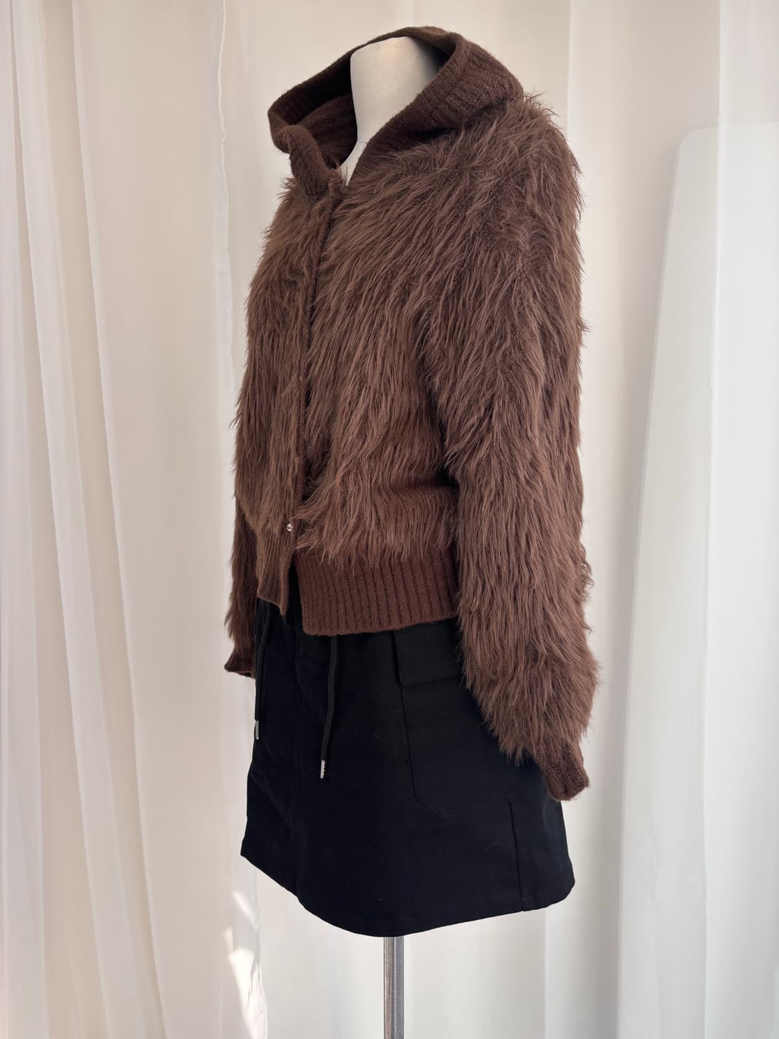 초코 헤어리 페이크 퍼 후디 가디건 상품이미지2