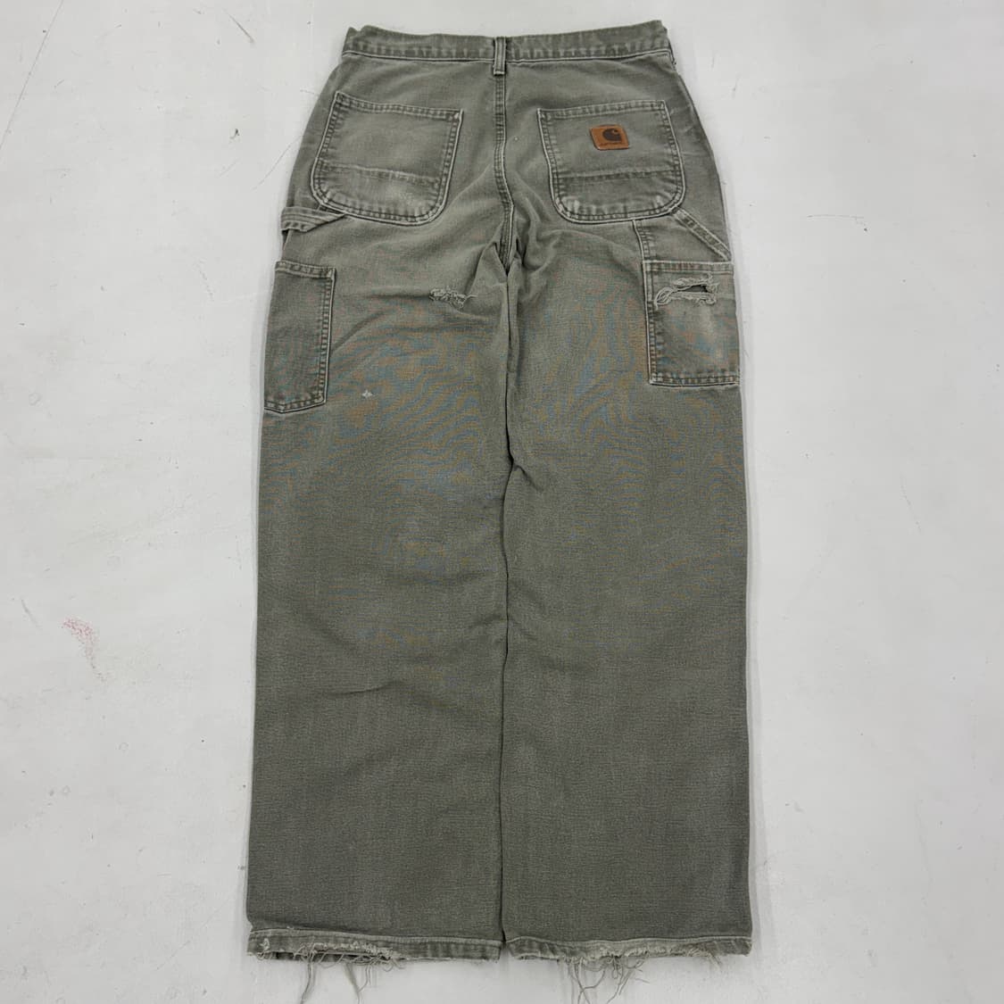 칼하트 OG 가죽패치 모스그린 카펜터 덕캔버스 페이딩 와이드 워크팬츠 상품이미지3