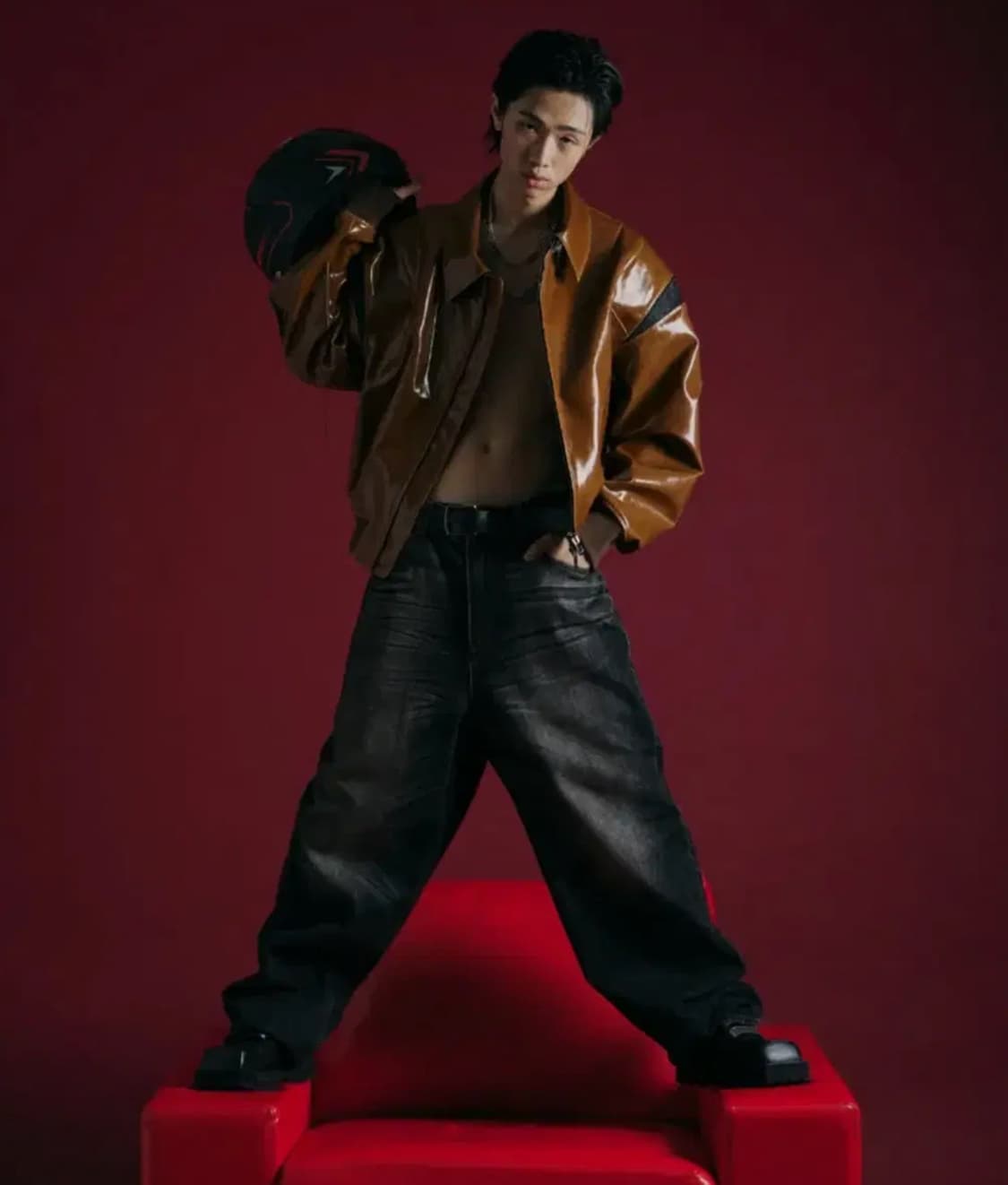 메종미네드 레더 패치 봄버 브라운 L 상품이미지1