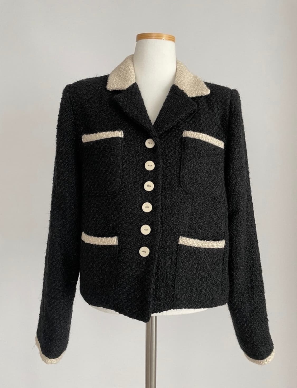 새상품) 트위드 배색 자켓 아이보리 블랙 상품이미지2