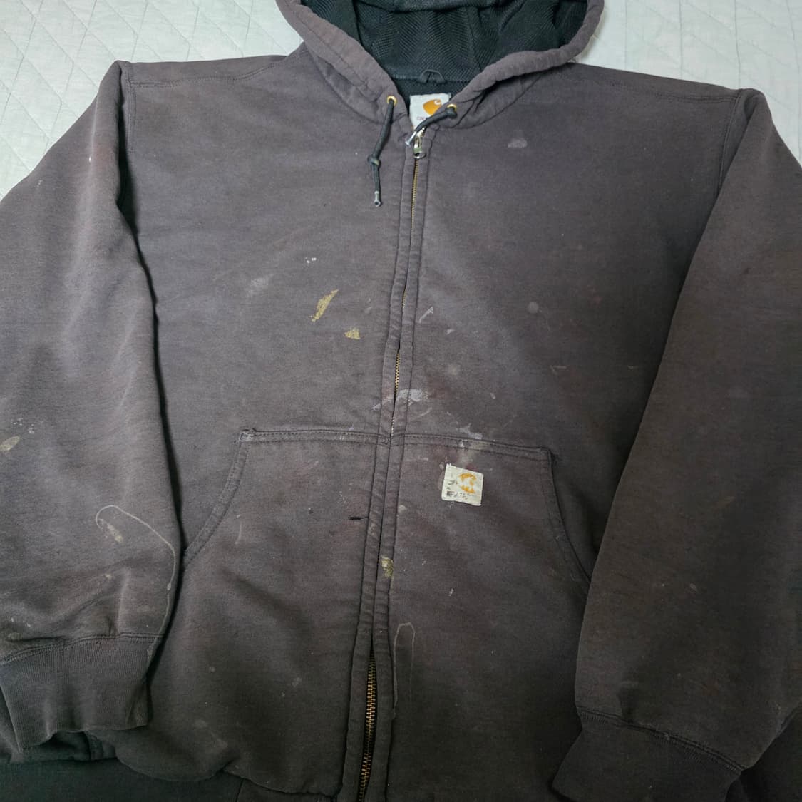 [XL] 00s 칼하트 더블페이스 트래쉬드 써멀 후드집업 블랙 칸예 상품이미지3