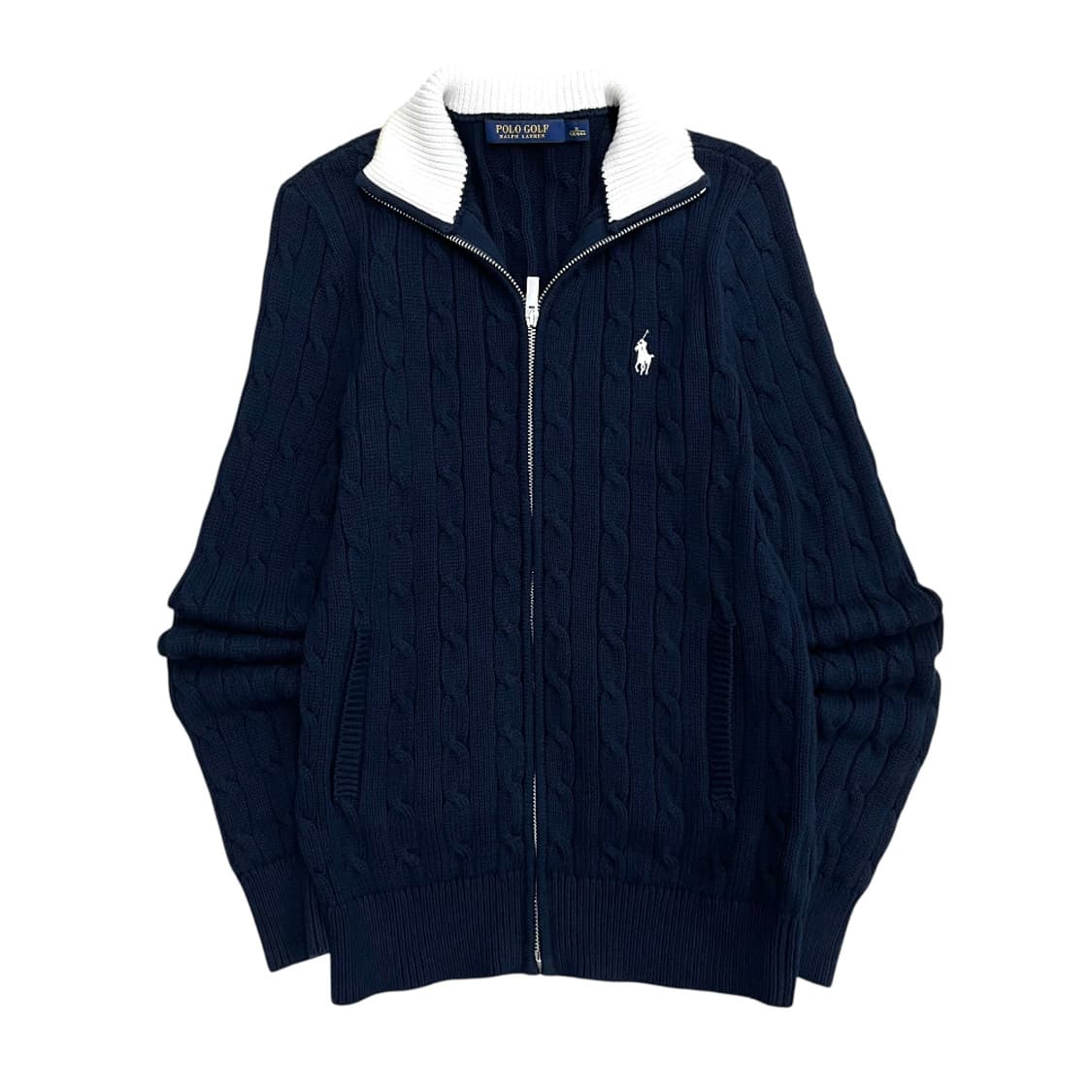 폴로 랄프로렌 화이트포니 화이트 배색 네이비 니트집업 S 상품이미지2