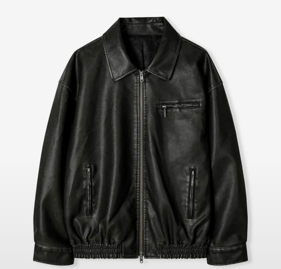 워시드 레더 오버핏 블루종 자켓 [WASHED BL ACK] 상품이미지1