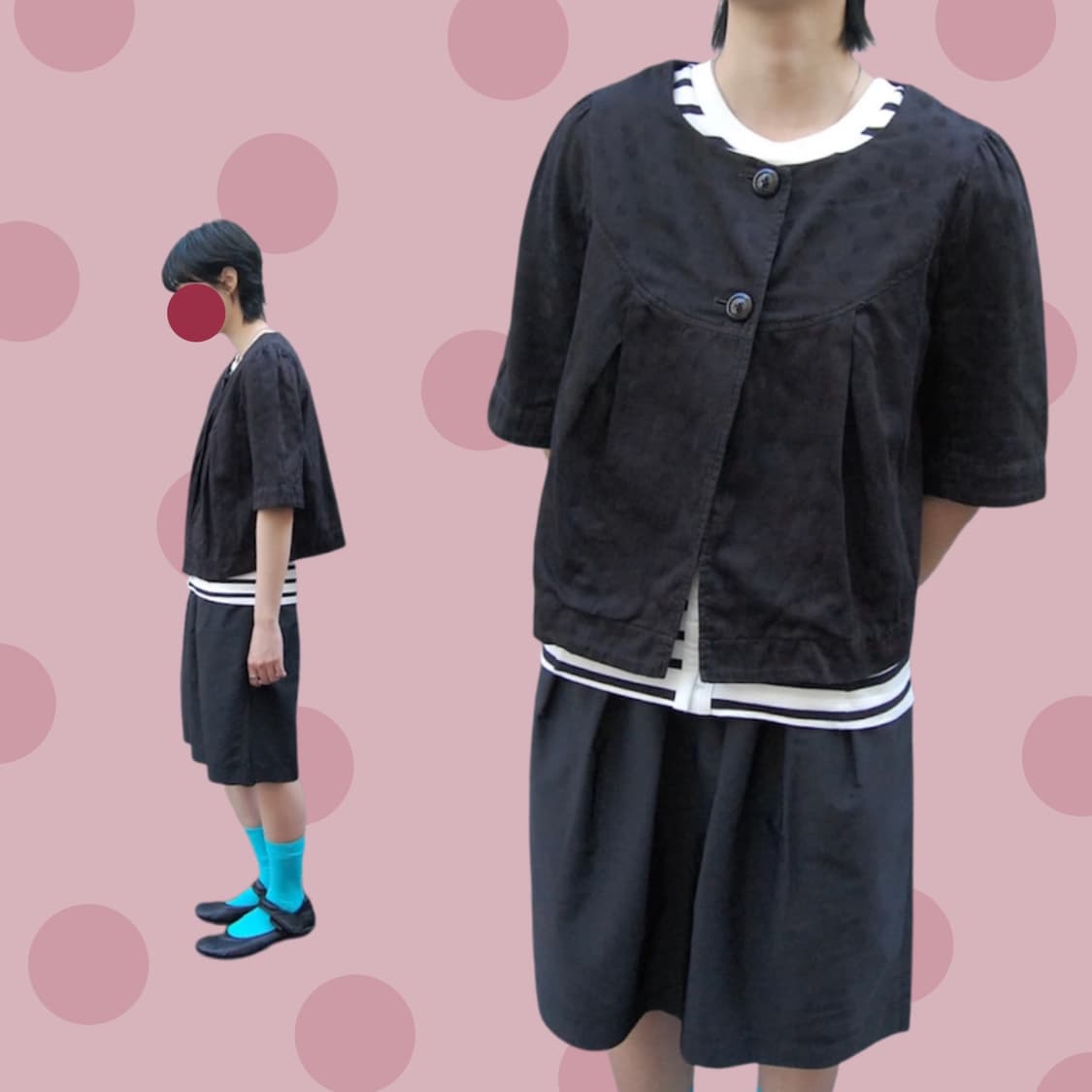 블랙 도트무늬 단추 포인트 가디건 상품이미지5