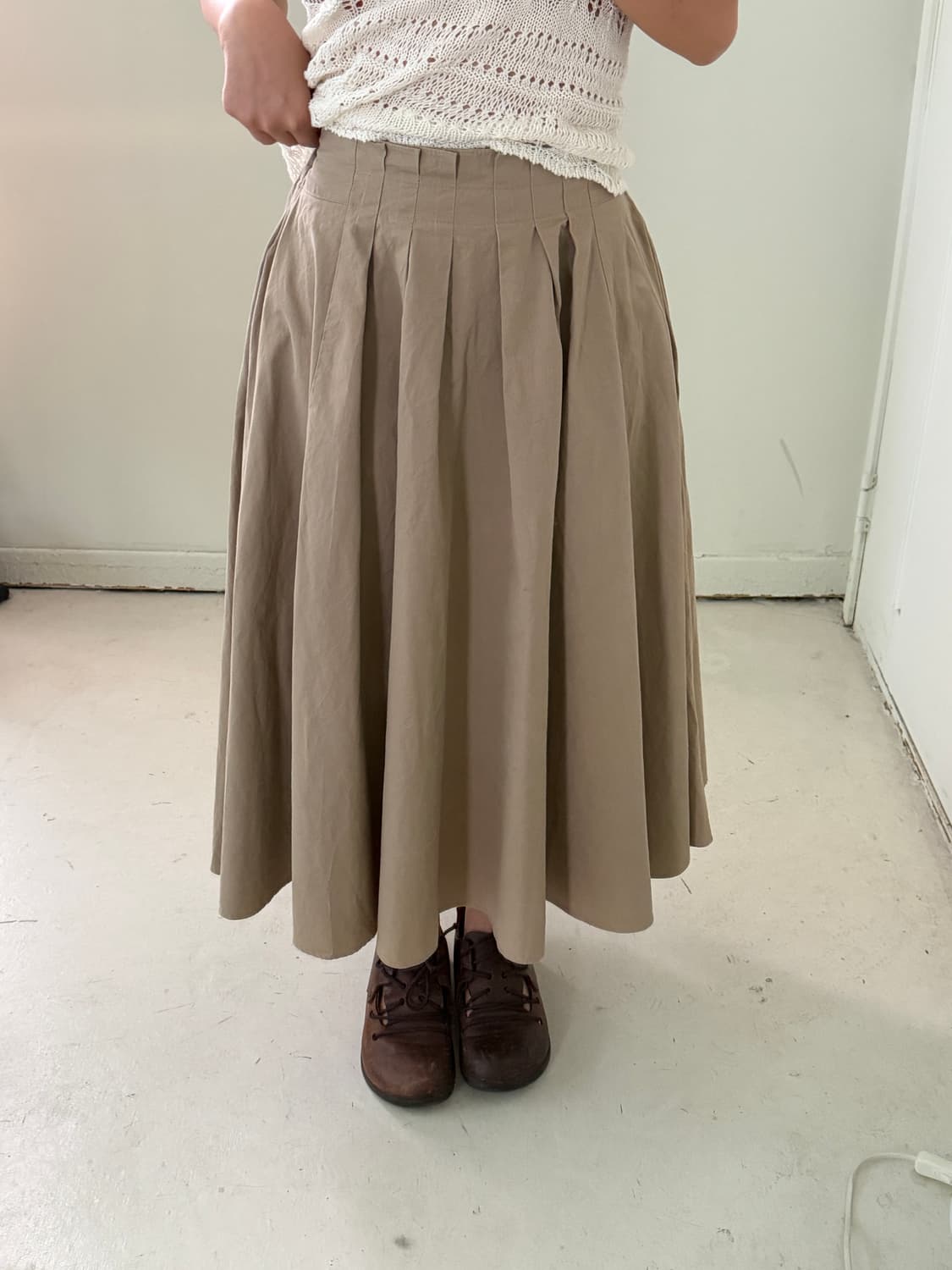 일본빈티지 베이지 핀턱 플리츠 롱스커트 상품이미지1