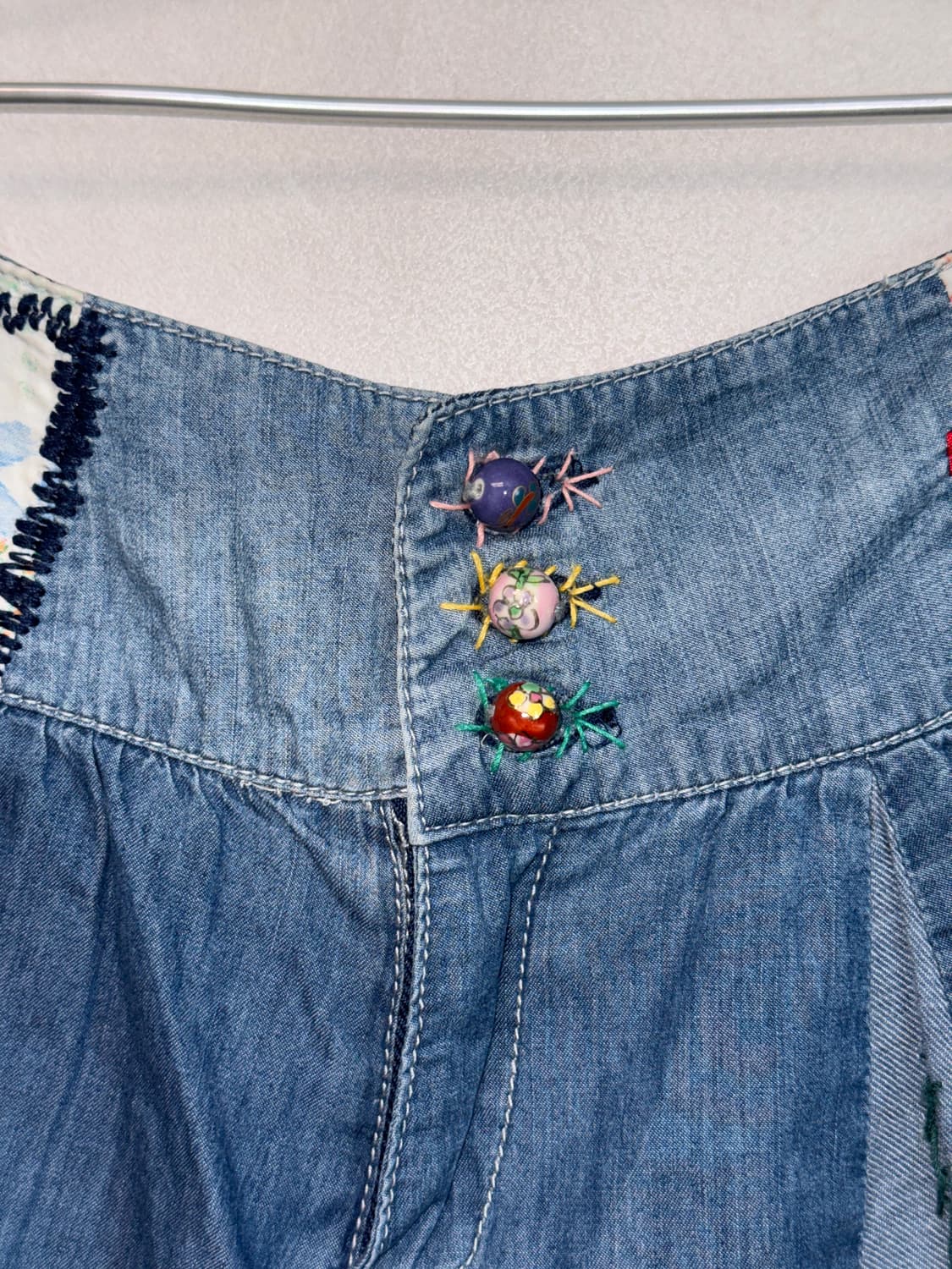 Denim ethnic patchwork flare midi skirt 상품이미지5