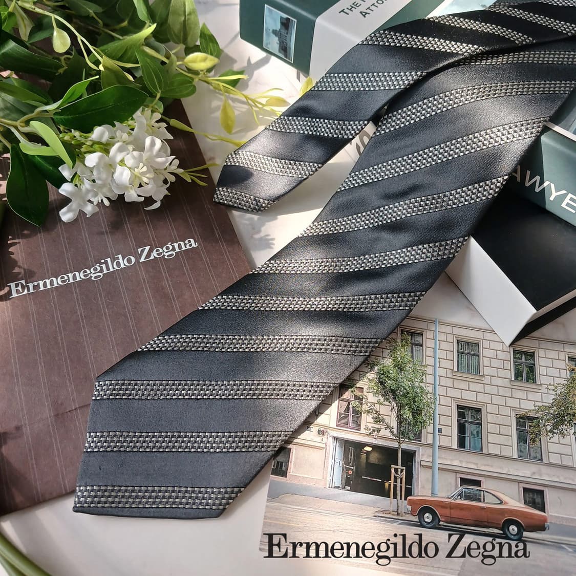 에르메네질도 제냐 스트라이프 넥타이 9.3cm A~A+등급 E775 상품이미지2