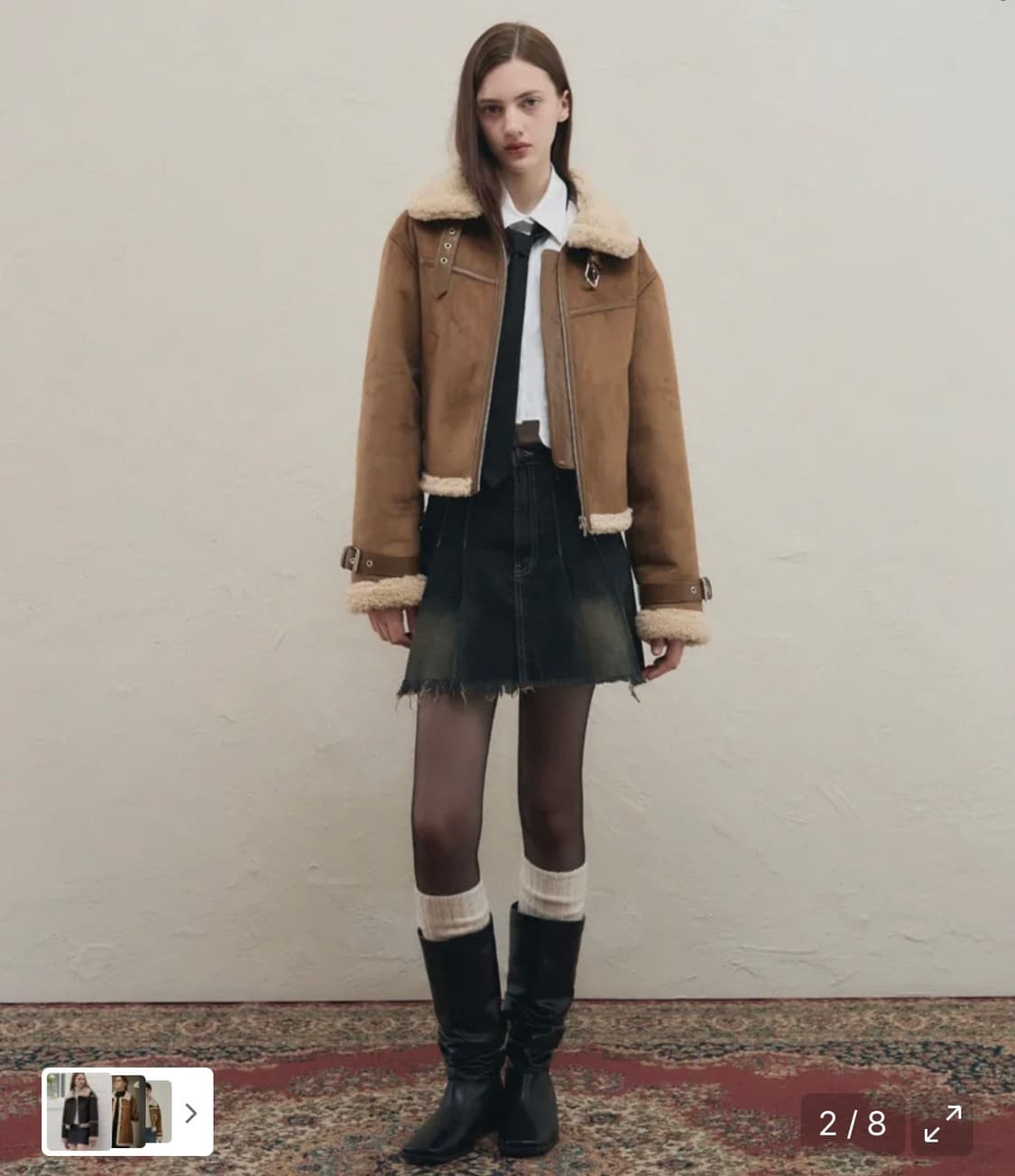 레더리 오블리크 스웨이드 무스탕 자켓 [BROWN] 상품이미지2