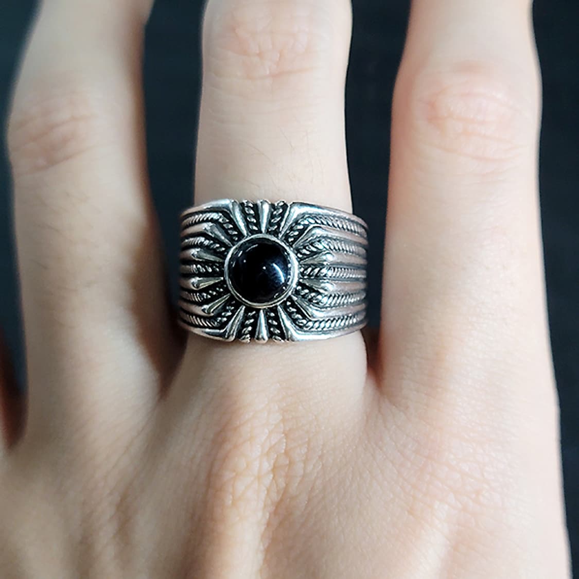 Helior 백동 빅사이즈 남자 엔틱 빈티지 그림자 태양 방패 반지 상품이미지6