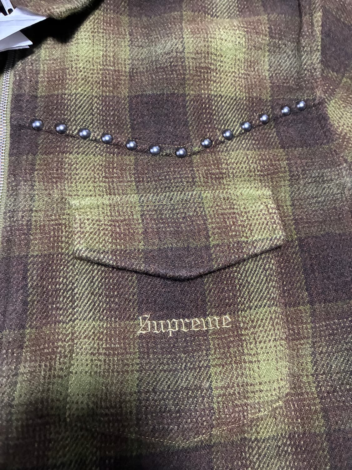 M) 슈프림 스터드 플란넬 셔츠 집업 올리브 상품이미지3