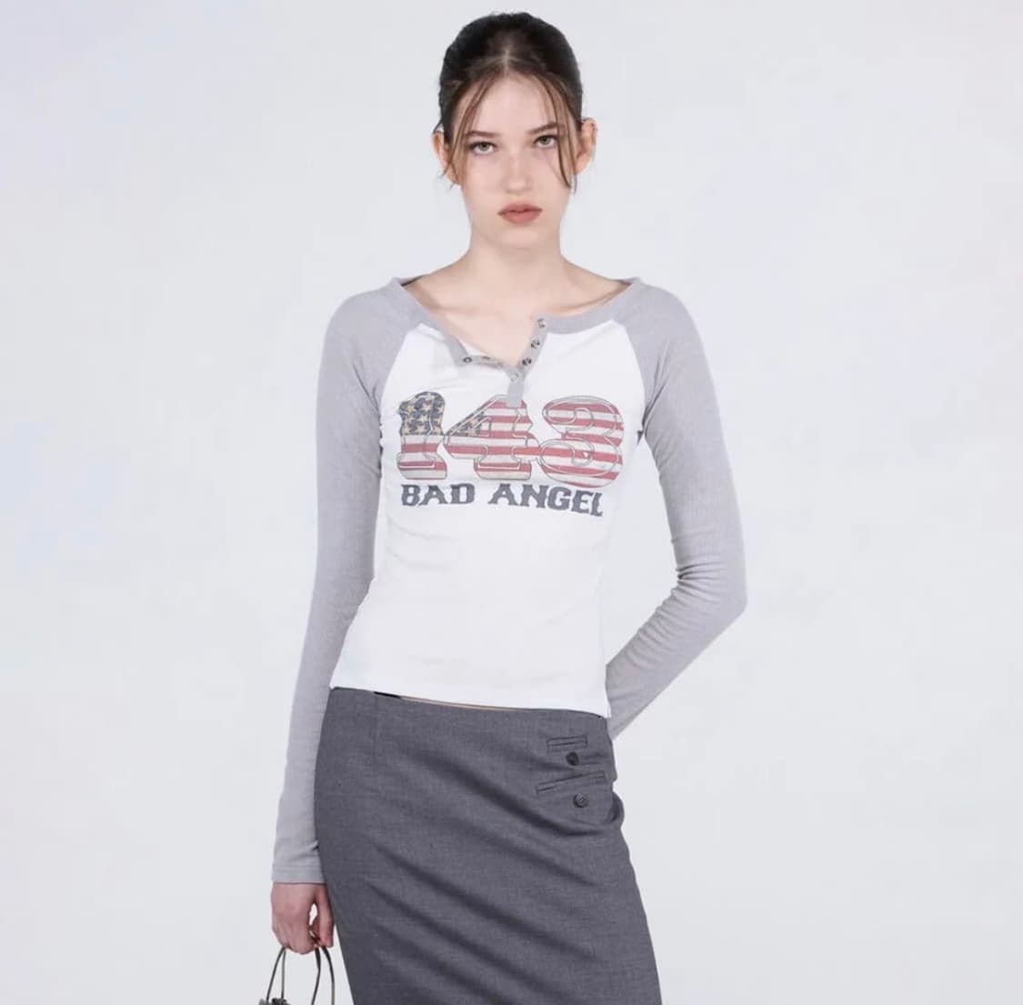 스컬프터 플래그 레글런 티셔츠 그레이 flag raglan t shirt 상품이미지2