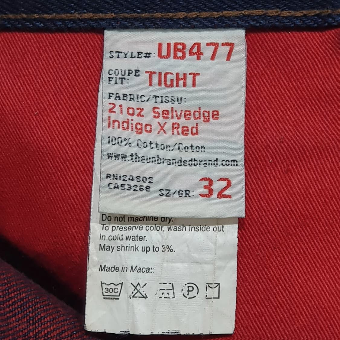 언브랜디드 21oz 셀비지 데님 레드웨프트 ub477 (32) 상품이미지9