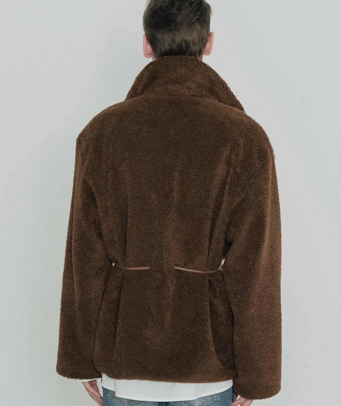 신앤리 하이넥 레더 벨트 플리스 자켓 브라운 상품이미지3