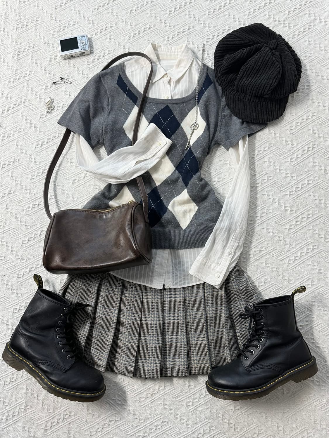 아가일 하프 슬리브 니트 셔츠 탑 2pcs SET 상품이미지1