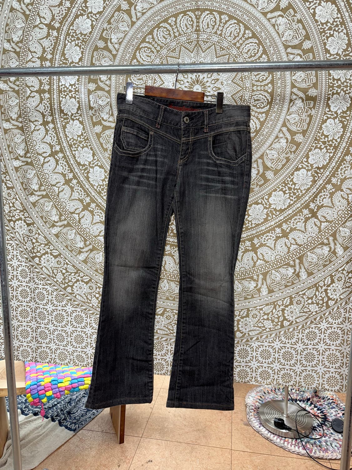 빈티지 여성 흑청 워싱 데님팬츠  상품이미지3