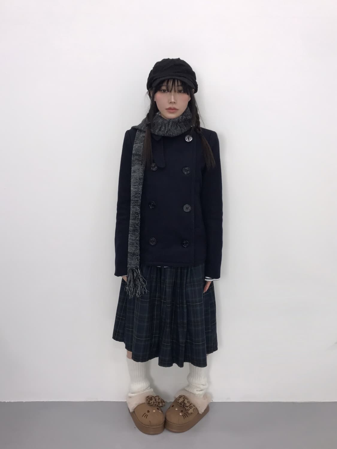 Jpn Green Plaid Pleated Midi Skirt 상품이미지4