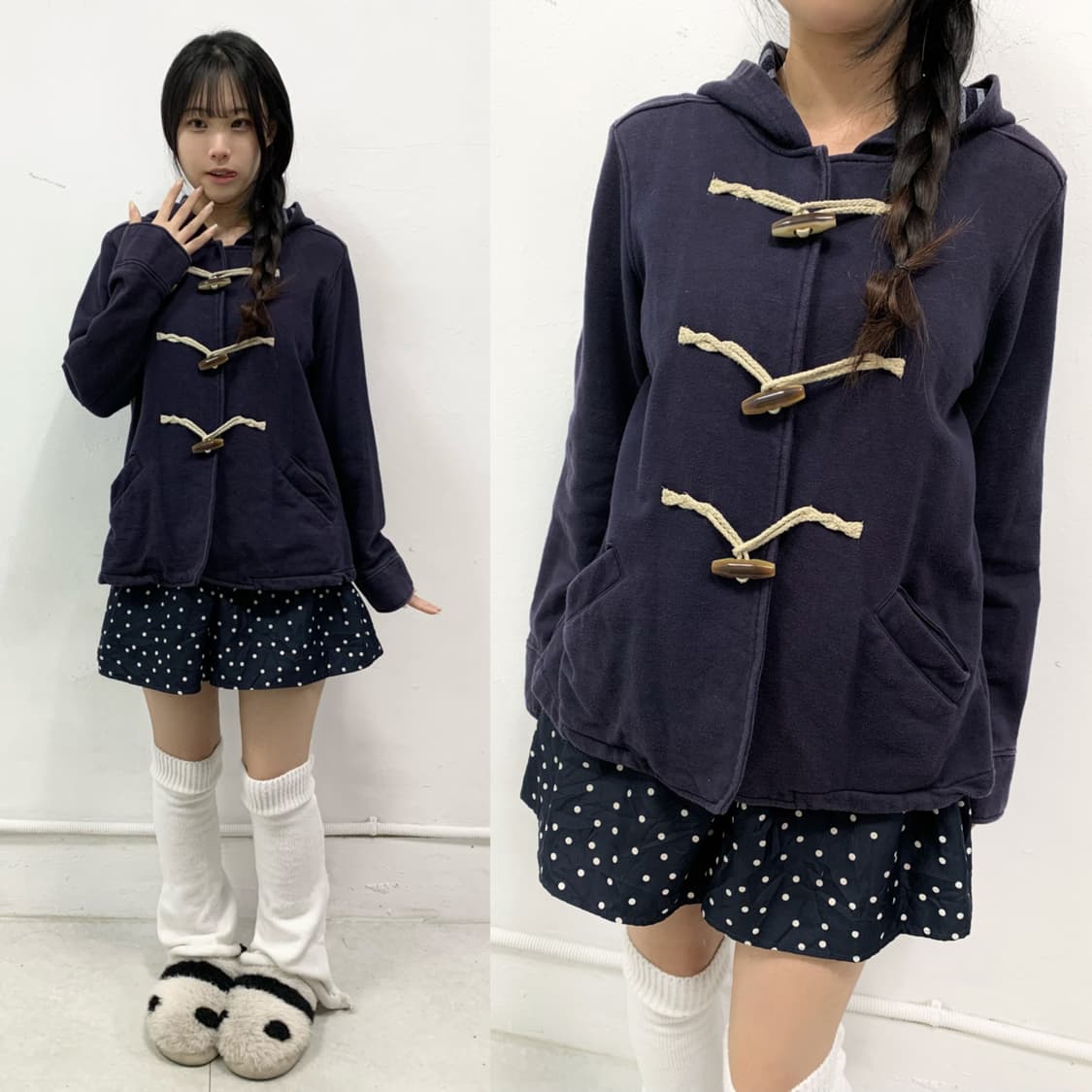 네이비 스트라이프 떡볶이 숏 후드 집업 상품이미지1