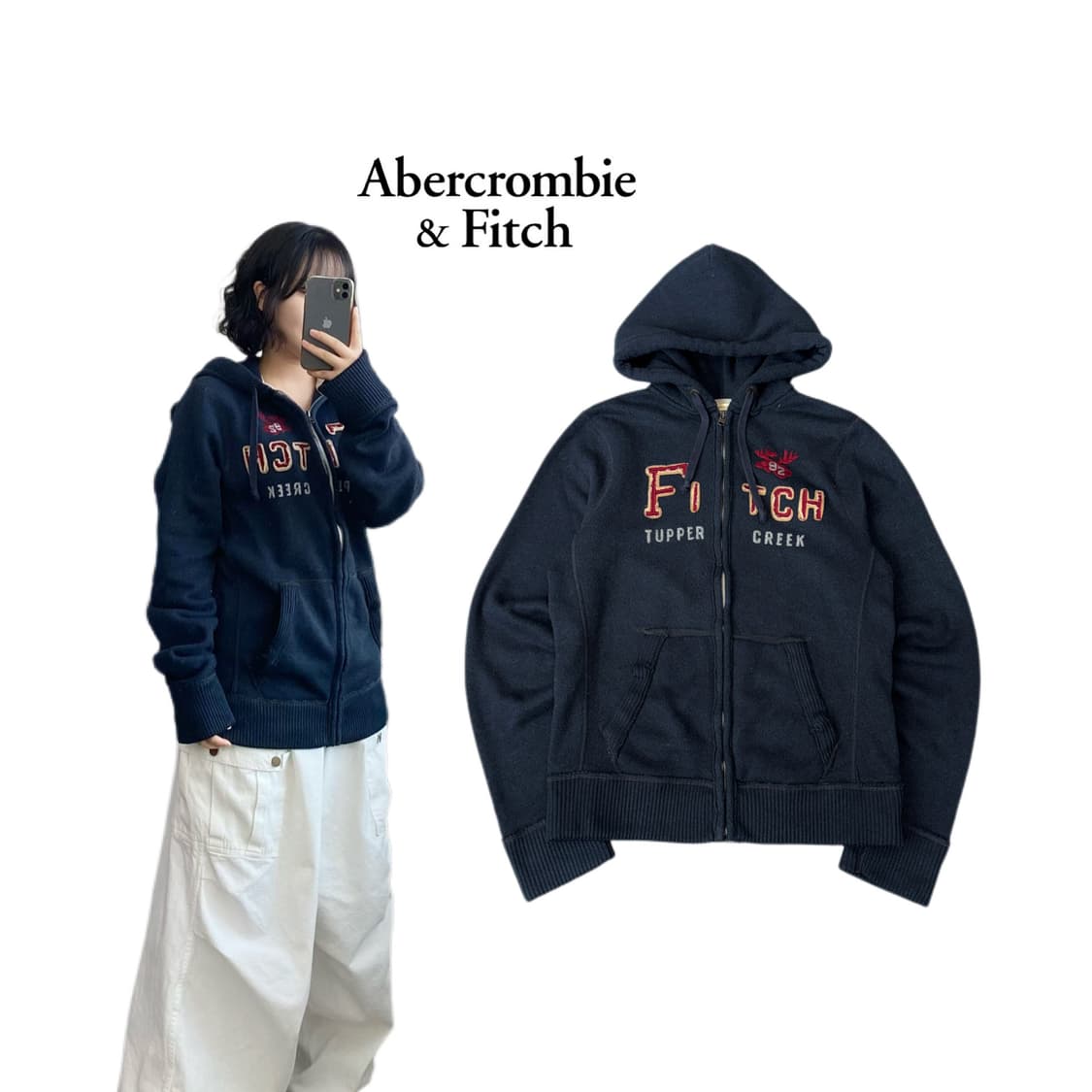 아베크롬비 Y2K 아치로고 후드집업 상품이미지1