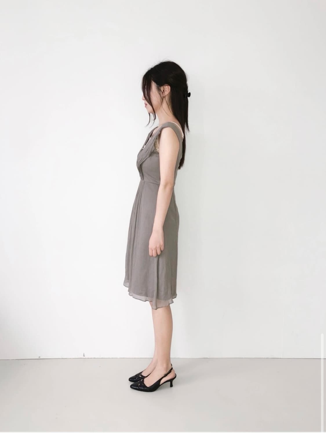 이알로이지 빈티지 실크 그레이 드레스 상품이미지10