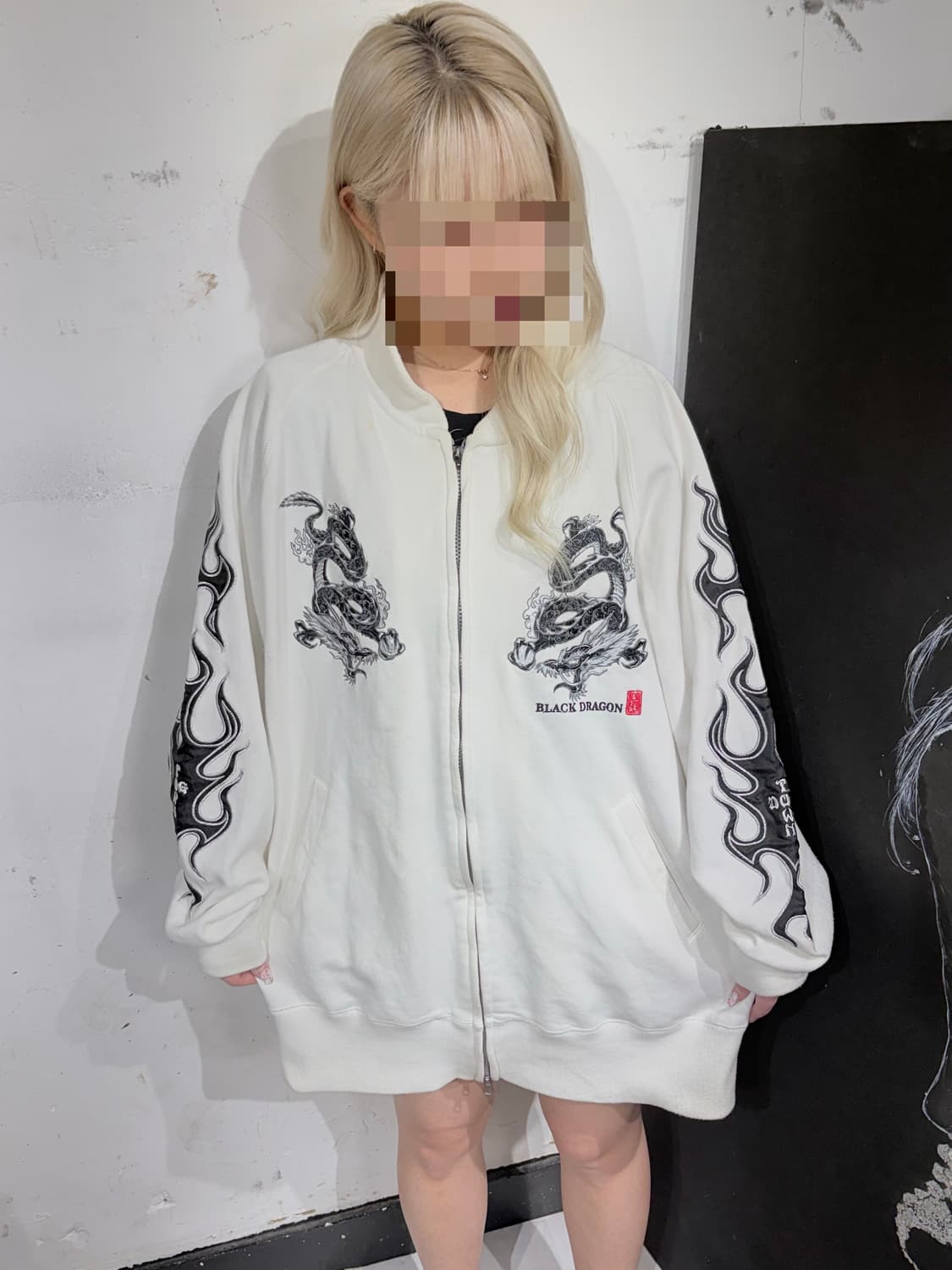 도그 타운 용 자수 대대장 오리엔탈 화이트 오버핏 집업 져지 XL 상품이미지2