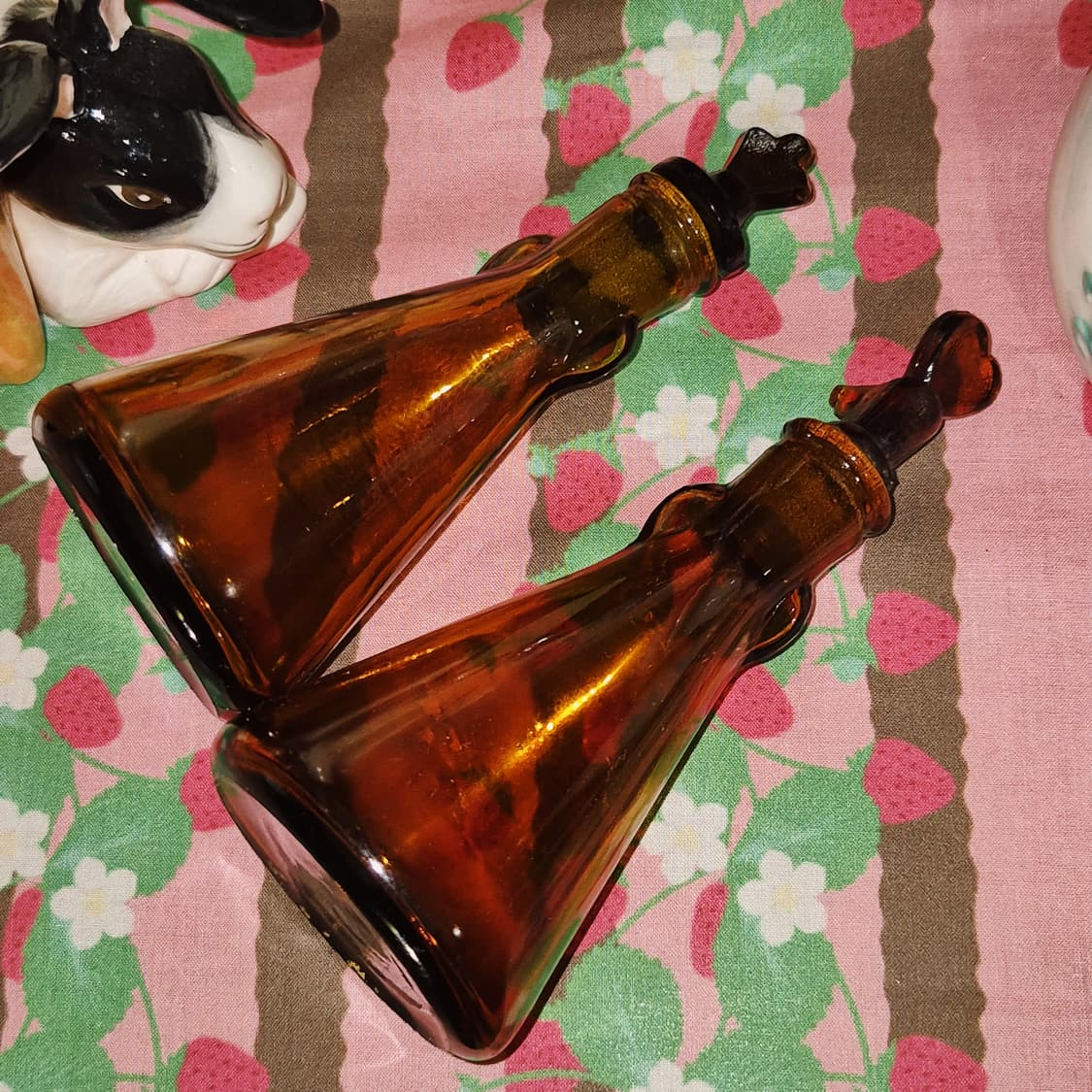 80s 핸드블로운 엠버 보들 하트&클로버 1p 상품이미지8