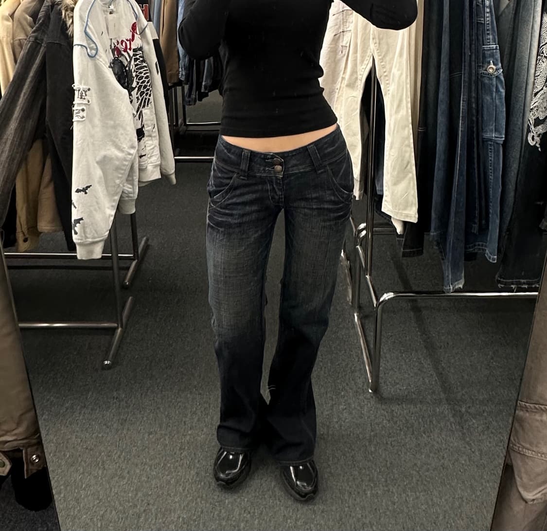 L)BRAPPERS 빈티지 여성 로우라이즈 흑청 플레어진 상품이미지2